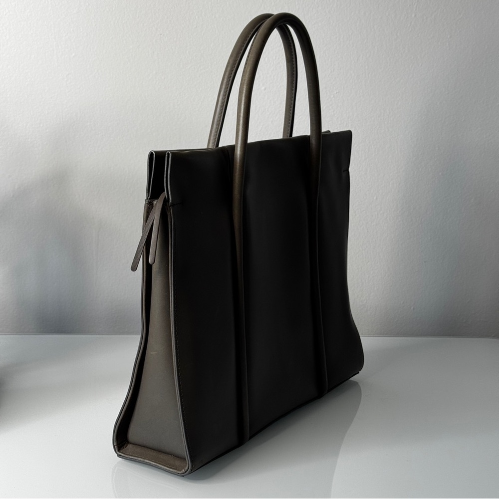 Skagen Structured Pewter Gray Leather Tote Bag Katryn Top Handle - Picture 3 of 16